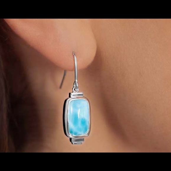 Marahlago, Brie Larimar Earrings -Dimensions:Two 5/16" x 1/2" Larimar - Picture 4 of 6